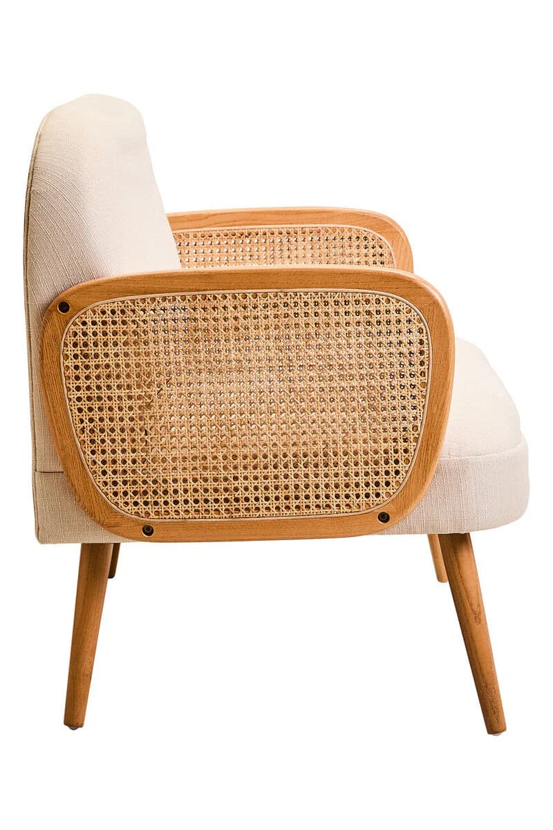 Cebu Ivory Fabric and Cane 2 Seat Sofa with Elm Wood Legs view 2