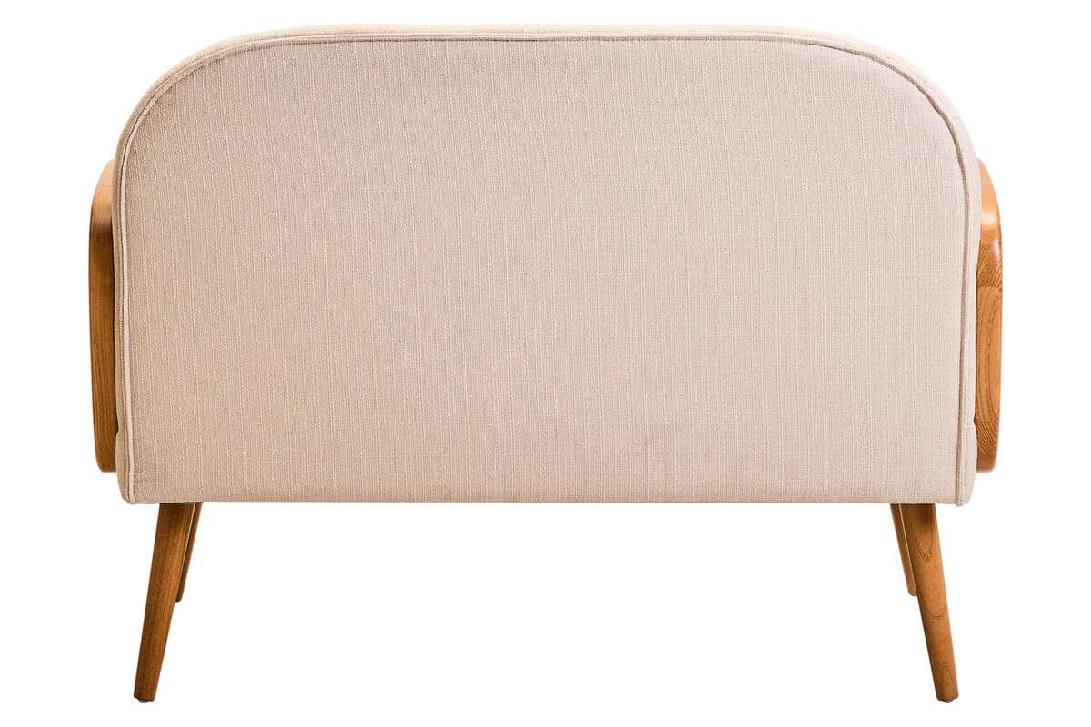 Cebu Ivory Fabric and Cane 2 Seat Sofa with Elm Wood Legs view 3